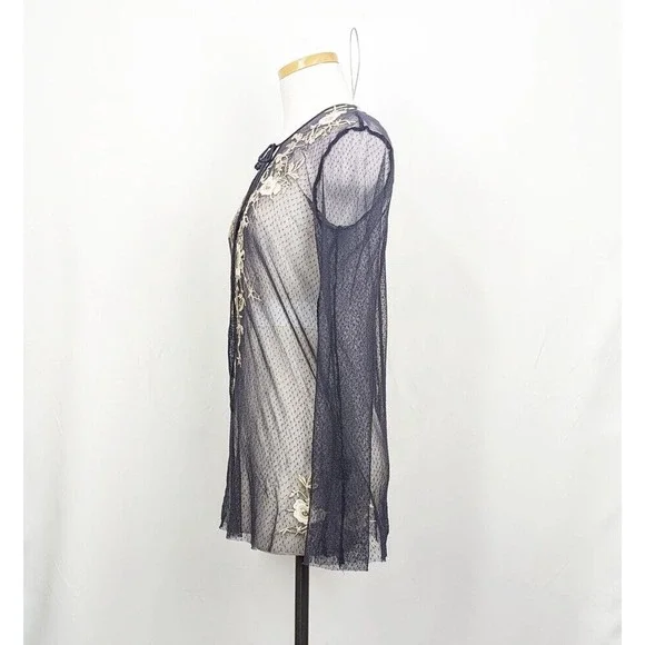 Biya Johnny Was Top Blue Floral Embroidered Boho Blouse Misses Size S Flaws - Picture 6 of 9